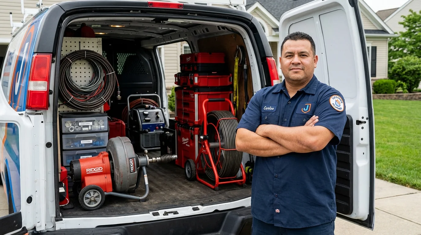 Professional drain cleaning equipment and Johns Plumbing LLC plumber in Gillett