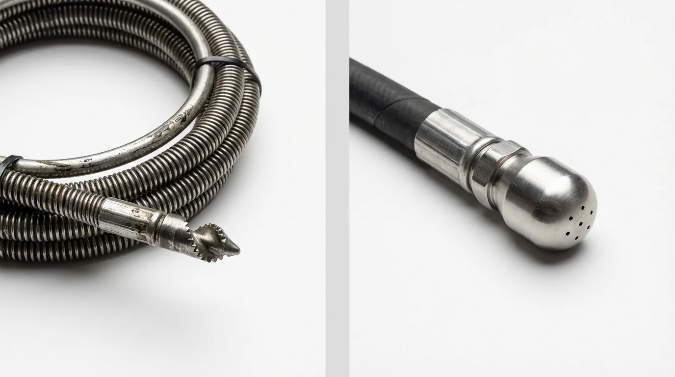 Drain snake cable and hydro jetting nozzle used for drain cleaning in Gillett, WI