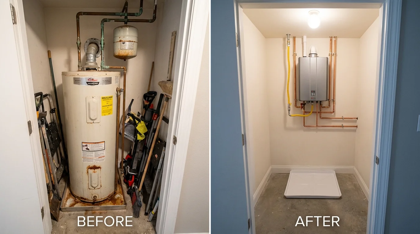 Tank water heater versus wall-mounted tankless unit comparison for Gillett, WI homeowners